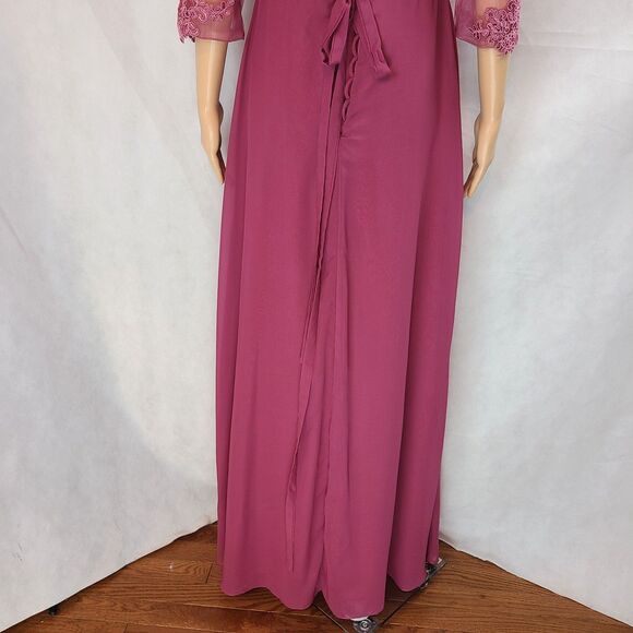 New Mother of the Bride (10) Dark Rose Lace/Chiffon Pleat Half Sleeve Maxi Dress - Picture 8 of 13